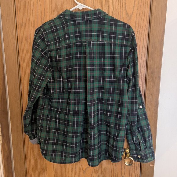 Tommy Hilfiger Green Plaid Half Button Down RollUp Sleeves Shirt-Women's Size L - Picture 5 of 5